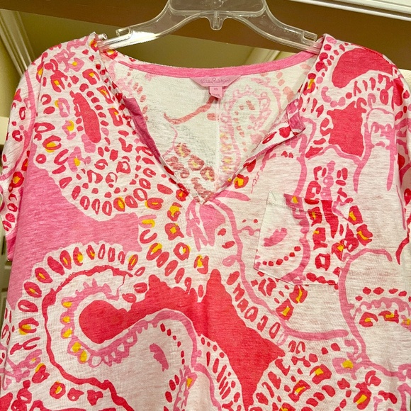 EEUC Lilly Pulitzer Duval Linen Knit Top Blouse Shirt Trunk in Love Size XS - Picture 3 of 3